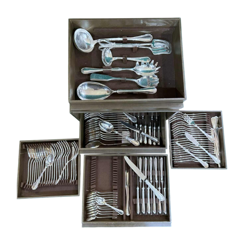 CHRISTOFLE, large SPATOURS 125 pieces silver-plated cutlery set