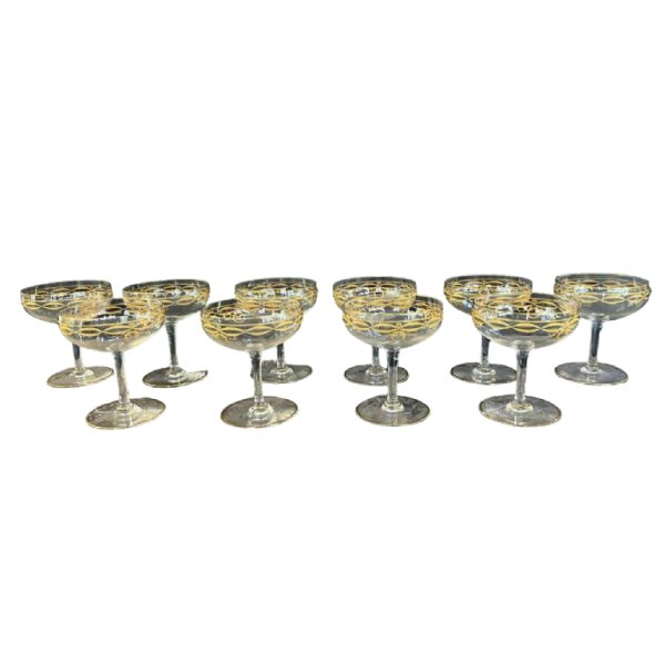 10 coupes à champagne en cristal de Baccarat modèle "Byzantine doré "