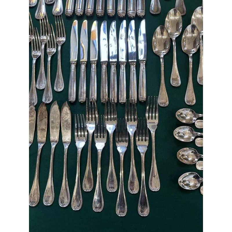 Christofle Orfèvrerie, Malmaison model 8-person cutlery set, 79 place settings silver-plated metal