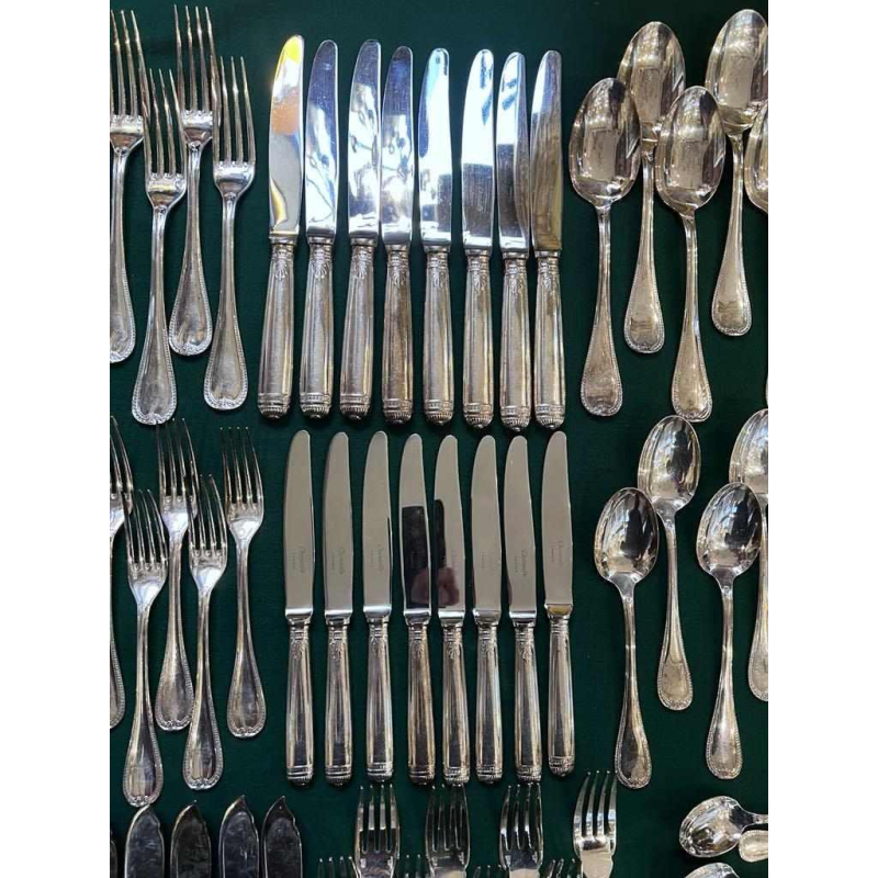 Christofle Orfèvrerie, Malmaison model 8-person cutlery set, 79 place settings silver-plated metal