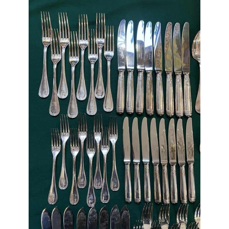 Christofle Orfèvrerie, Malmaison model 8-person cutlery set, 79 place settings silver-plated metal