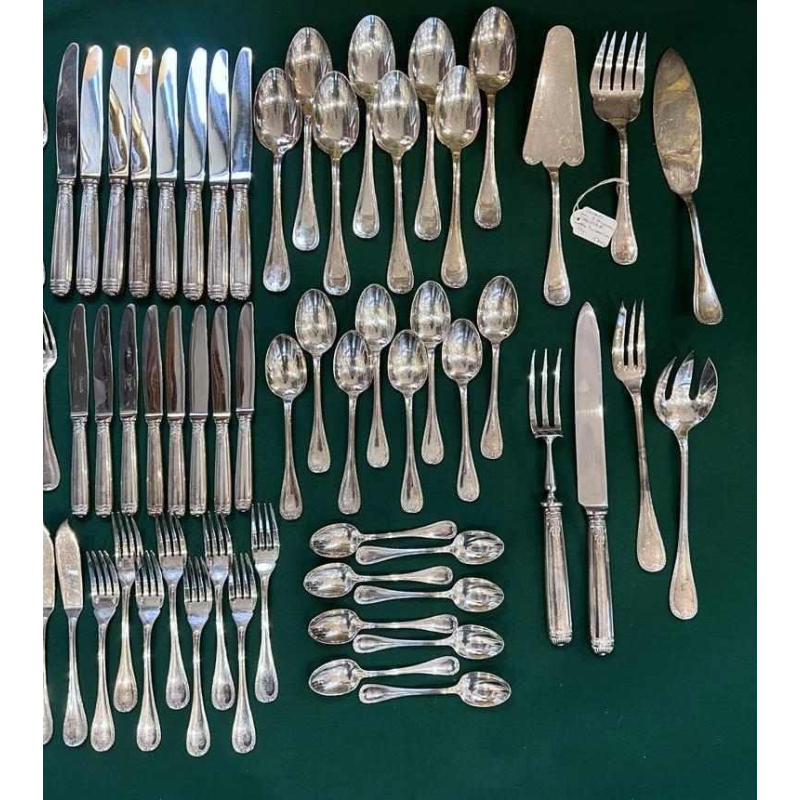 Christofle Orfèvrerie, Malmaison model 8-person cutlery set, 79 place settings silver-plated metal