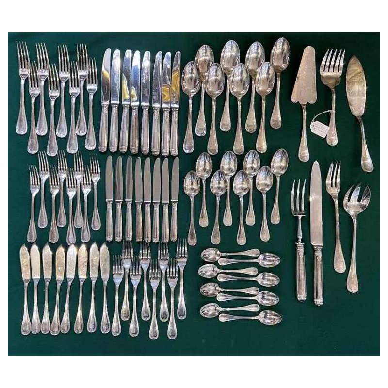 Christofle Orfèvrerie, Malmaison model 8-person cutlery set, 79 place settings silver-plated metal