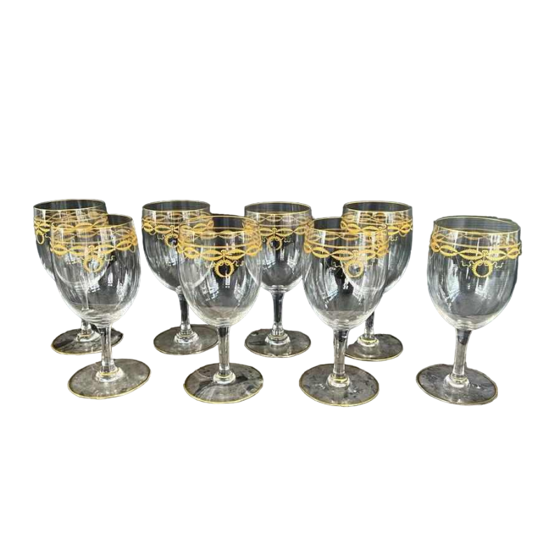 8 verres à eau en cristal de Baccarat modèle "Byzantine doré "