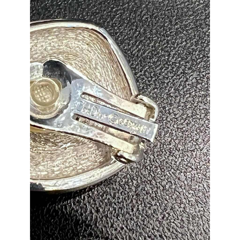 Christian Dior, set ketting en oorbellen, verzilverd metaal en grijze parels