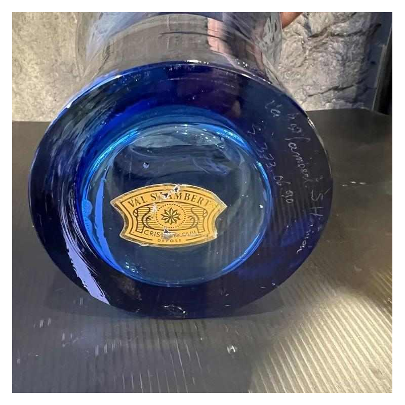 Samuel HERMAN pour Val Saint Lambert, grand vase en cristal à décor d'inclusions