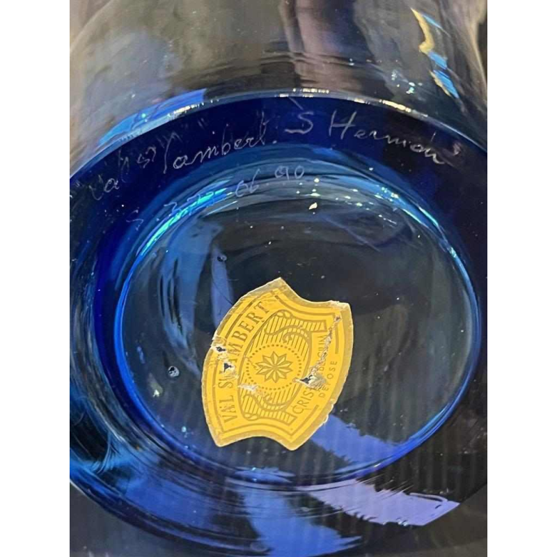 Samuel HERMAN pour Val Saint Lambert, grand vase en cristal à décor d'inclusions