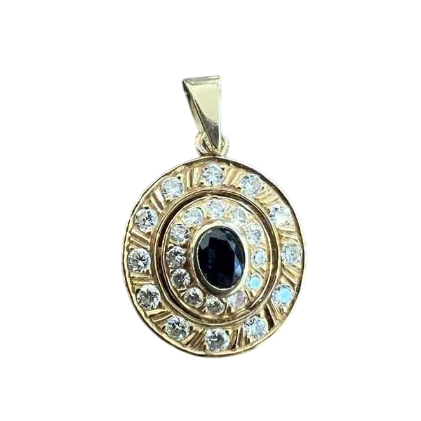 Round medallion pendant in yellow gold with sapphire and diamonds, late 19th century, late 19th century