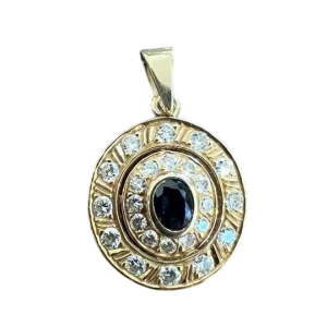 Round medallion pendant in yellow gold with sapphire and diamonds, late 19th century, late 19th century
