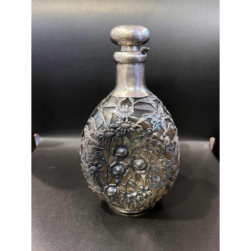 Carafe en verre, monture en argent, Chine 20ème siècle