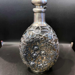 Glass decanter with silver frame, China 20th century
