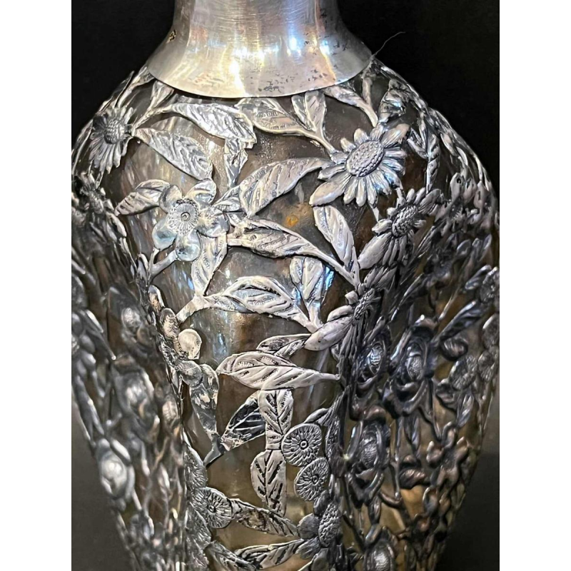 Glass decanter with silver frame, China 20th century