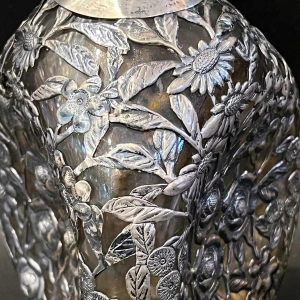 Glass decanter with silver frame, China 20th century