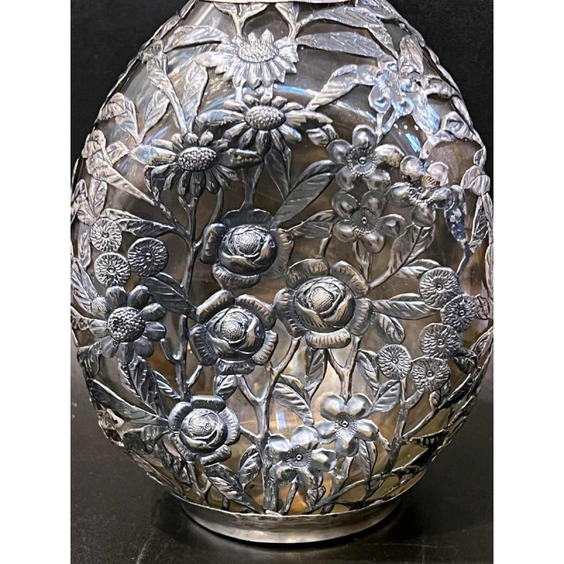 Glass decanter with silver frame, China 20th century