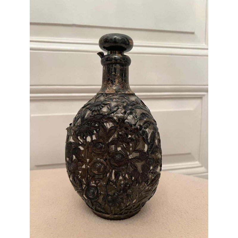 Carafe en verre, monture en argent, Chine 20ème siècle