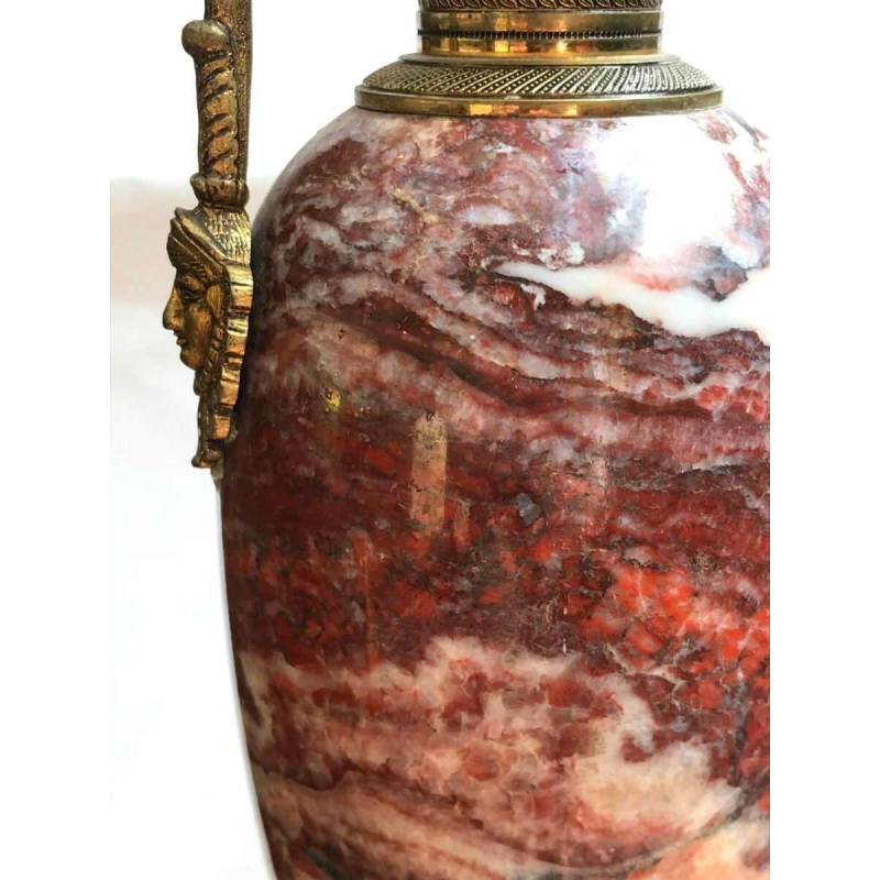 Paire de vases / cassolettes en marbre rouge et bronze de style Empire, fin 19ème siècle