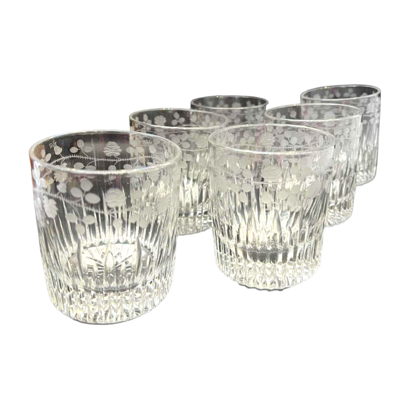 6 gobelets à whisky cristal clair à décor taillé et gravé