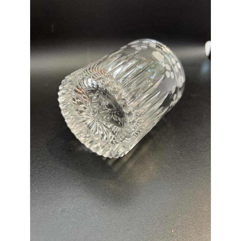 6 clear crystal whisky tumblers with cut and engraved decoration