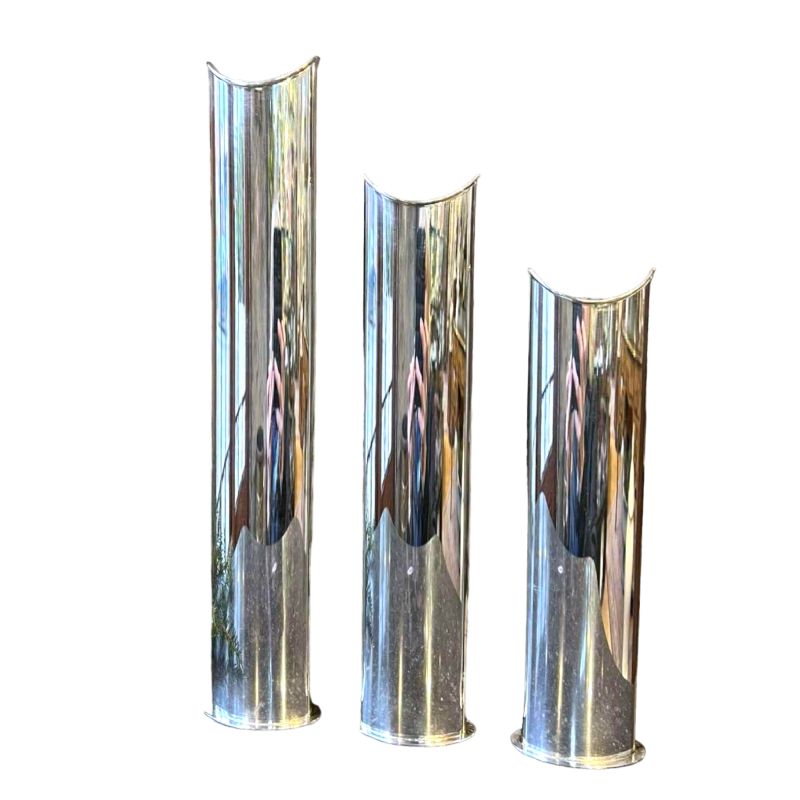 SABATTINI Lino " Giselle " ensemble de 3 vases soliflores en métal argenté, vers 1960-70