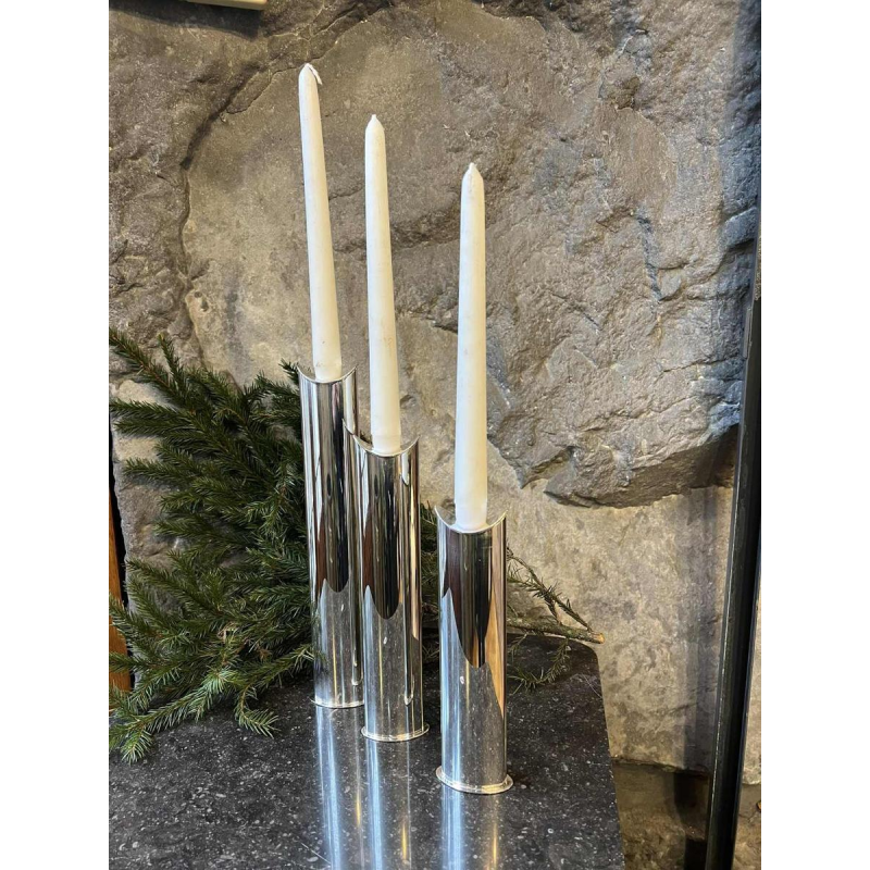 SABATTINI Lino “Giselle” set van 3 verzilverde soliflor vazen, circa 1960-70