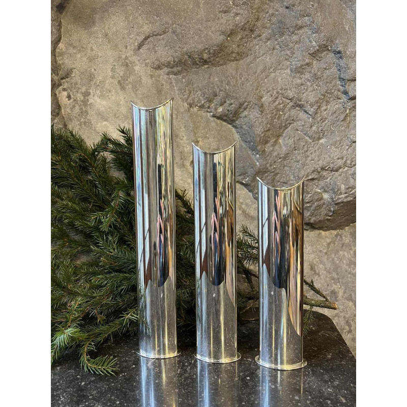 SABATTINI Lino " Giselle " ensemble de 3 vases soliflores en métal argenté, vers 1960-70