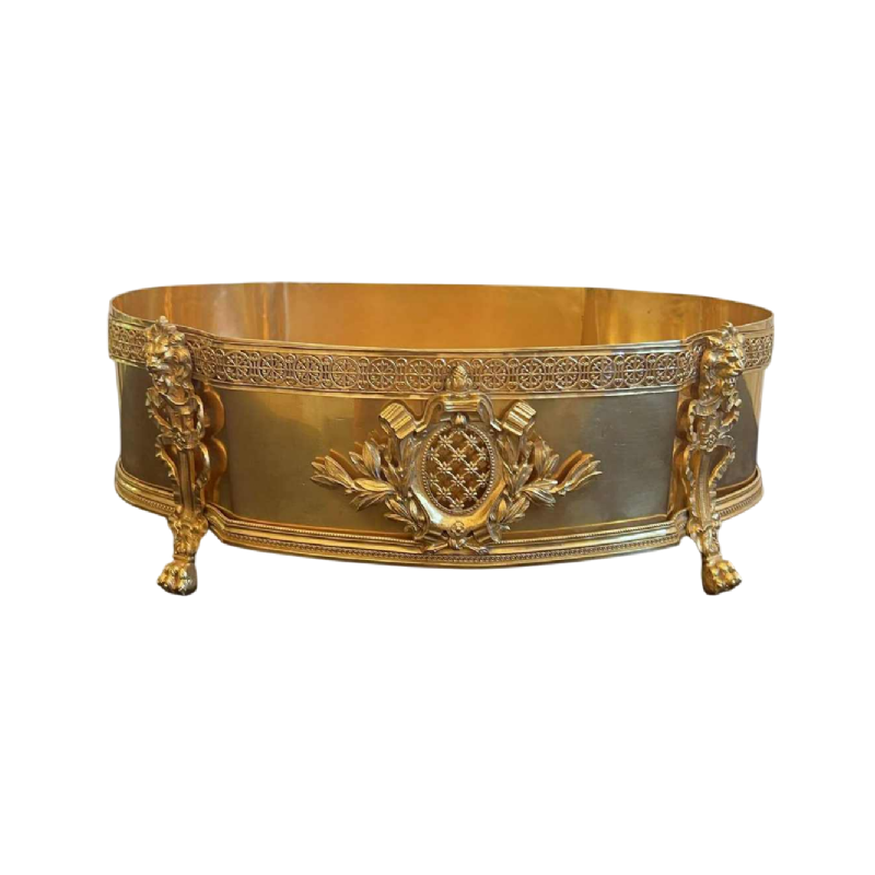 Imposante jardinière de table en bronze ajouré finement travaillé et doré, 19ème siècle