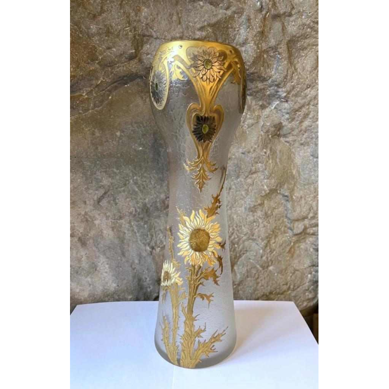 LEGRAS-Monjoye, Art Nouveau vase with rounded neck in enamelled frosted glass, ca 1900