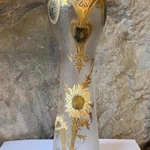 LEGRAS Monjoye, vase Art Nouveau à col renflé en verre givré émaillé, ca 1900