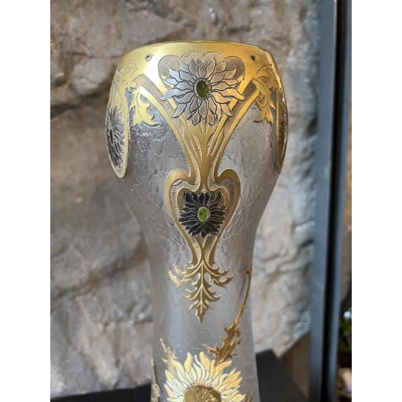 LEGRAS Monjoye, Art Nouveau vaas met ronde hals in geëmailleerd mat glas, ca 1900