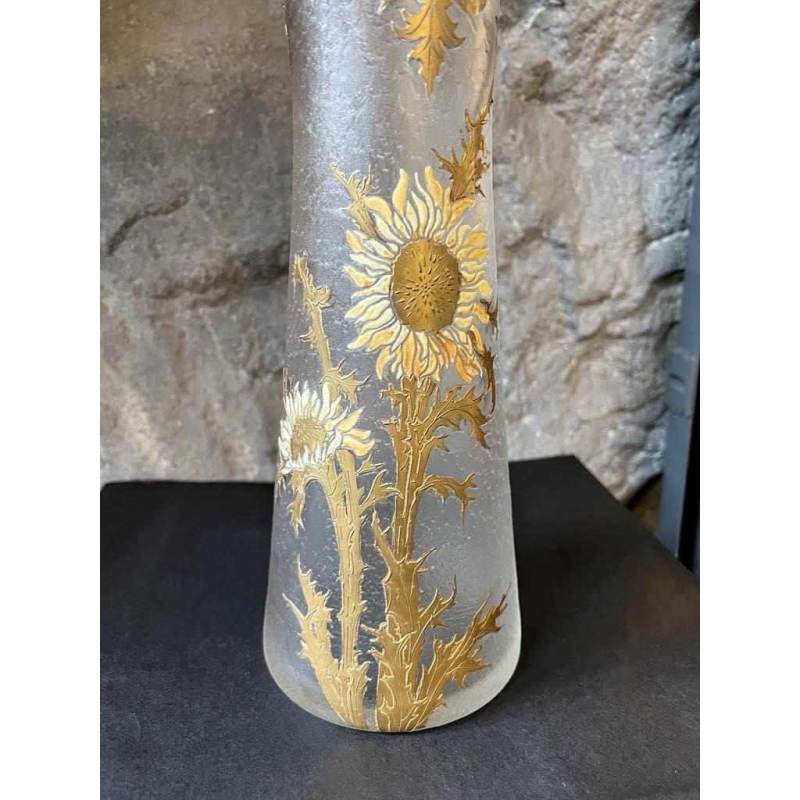 LEGRAS-Monjoye, Art Nouveau vase with rounded neck in enamelled frosted glass, ca 1900