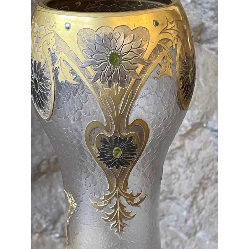 LEGRAS-Monjoye, Art Nouveau vase with rounded neck in enamelled frosted glass, ca 1900