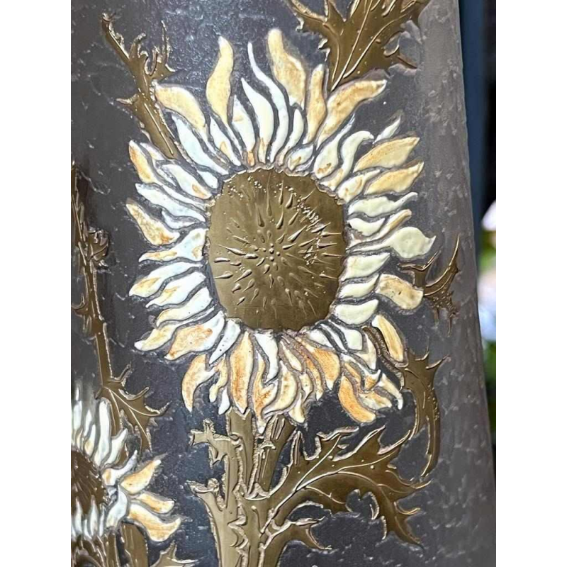 LEGRAS Monjoye, vase Art Nouveau à col renflé en verre givré émaillé, ca 1900