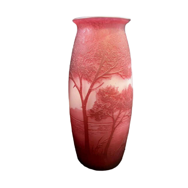 VAL SAINT LAMBERT atelier Petignot Vase in red lined glass with lacustre decoration