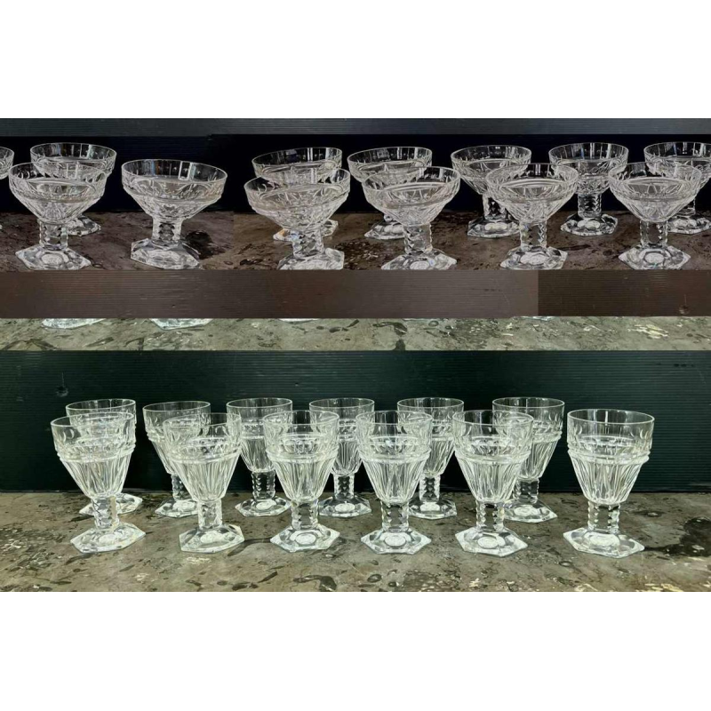 Val Saint Lambert, geslepen kristallen glazen set, Mesmer model, 36 stuks