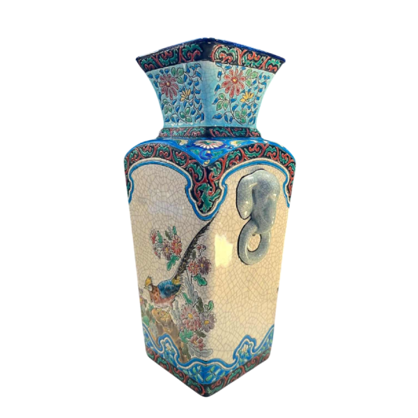 LONGWY - vase en faïence craquelée à décor émaillé polychrome - période Art Déco