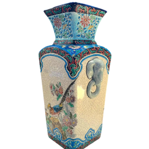 LONGWY - Crackled earthenware vase with polychrome enamel decoration - Art Deco period