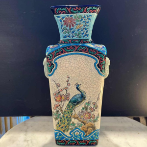 LONGWY - Crackled earthenware vase with polychrome enamel decoration - Art Deco period