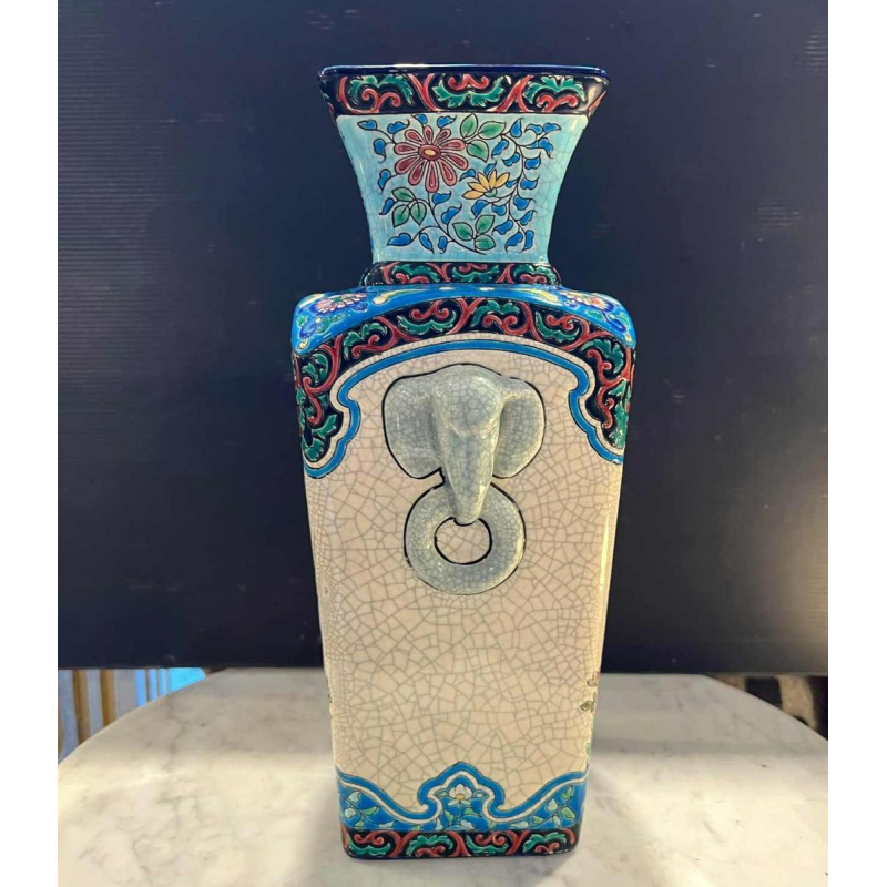 LONGWY - Crackled earthenware vase with polychrome enamel decoration - Art Deco period