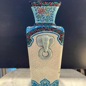 LONGWY - Crackled earthenware vase with polychrome enamel decoration - Art Deco period