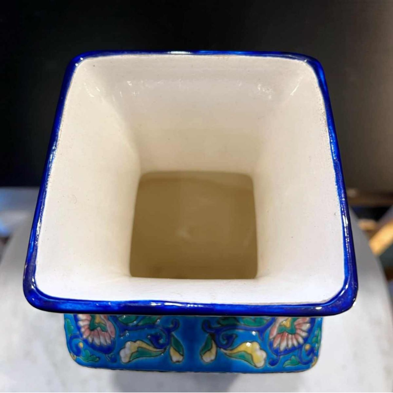 LONGWY - vase en faïence craquelée à décor émaillé polychrome - période Art Déco