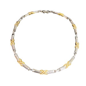 Christian DIOR, collier ras de cou, métal argenté et doré