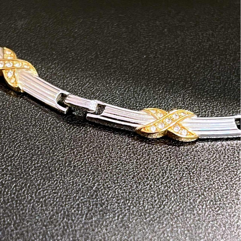 Christian DIOR, silvered and gold-plated steel choker necklace