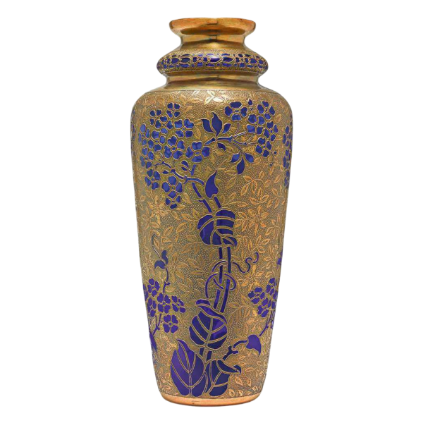 Léon Ledru pour Val Saint Lambert, vase Art Nouveau cristal bleu cobalt et galvanoplastie, 1900