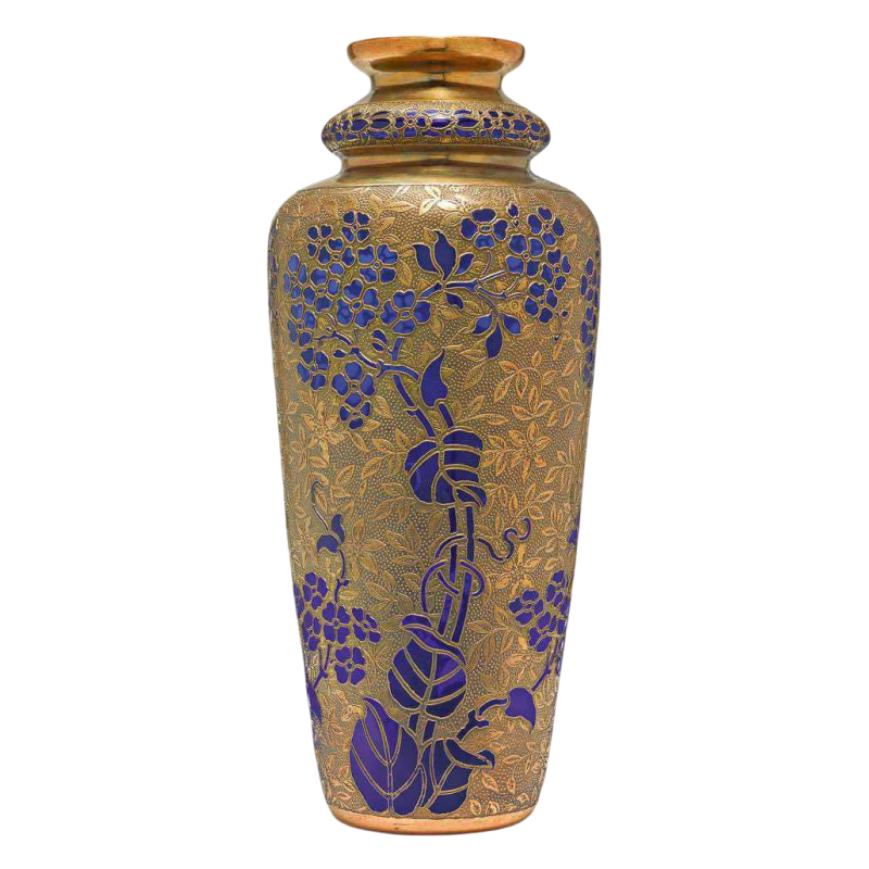 Léon Ledru pour Val Saint Lambert, vase Art Nouveau cristal bleu cobalt et galvanoplastie, 1900