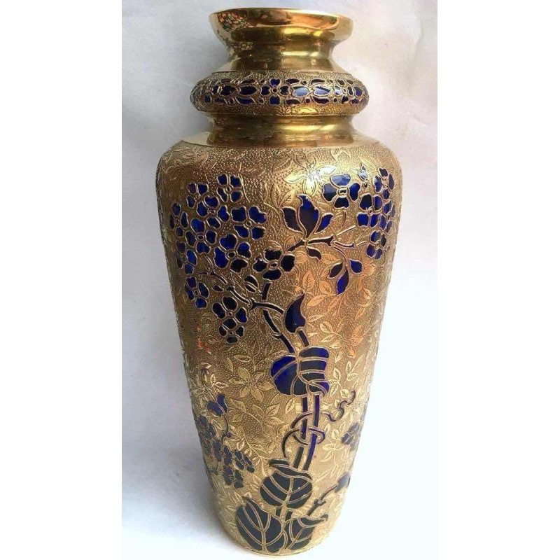 Léon Ledru voor Val Saint Lambert, Jugendstil kobaltblauwe kristallen en gegalvaniseerde vaas 1900