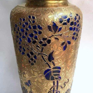 Léon Ledru for Val Saint Lambert, Art Nouveau cobalt blue crystal and electroplated vase 1900
