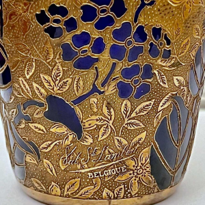 Léon Ledru for Val Saint Lambert, Art Nouveau cobalt blue crystal and electroplated vase 1900