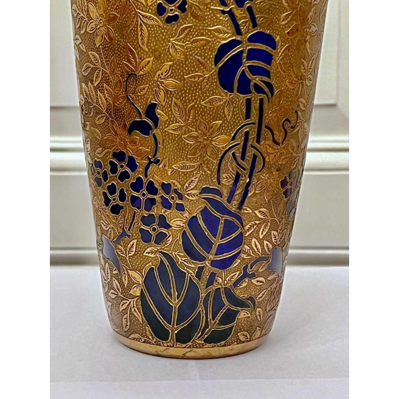 Léon Ledru pour Val Saint Lambert, vase Art Nouveau cristal bleu cobalt et galvanoplastie, 1900
