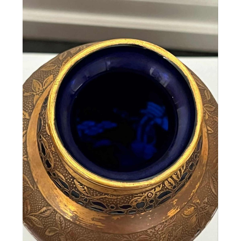 Léon Ledru for Val Saint Lambert, Art Nouveau cobalt blue crystal and electroplated vase 1900