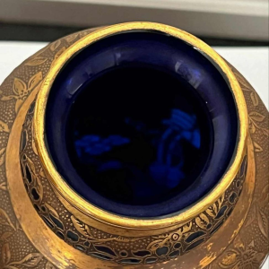 Léon Ledru for Val Saint Lambert, Art Nouveau cobalt blue crystal and electroplated vase 1900